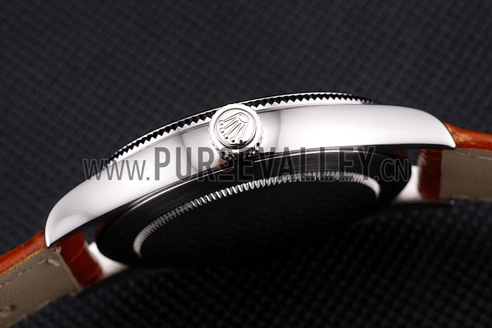 Swiss Rolex Cellini White Dial Roman Numerals Stainless Steel Case Light Brown Leather Strap