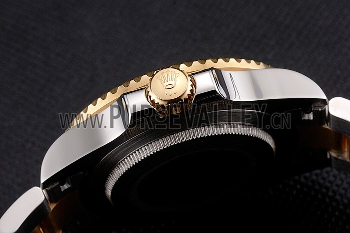 Swiss Rolex Submariner Silver Dial Diamond Markings Black Bezel Two Tone Steel Gold Bracelet