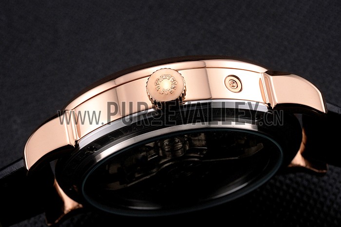 A. Lange & Sohne Grand Lange 1 Moon Phase Black Dial Rose Gold Case Black Leather Strap