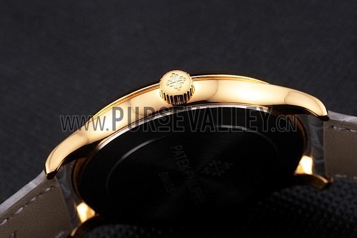 Patek Philippe Calatrava White Dial Gold Case Gray Leather Strap