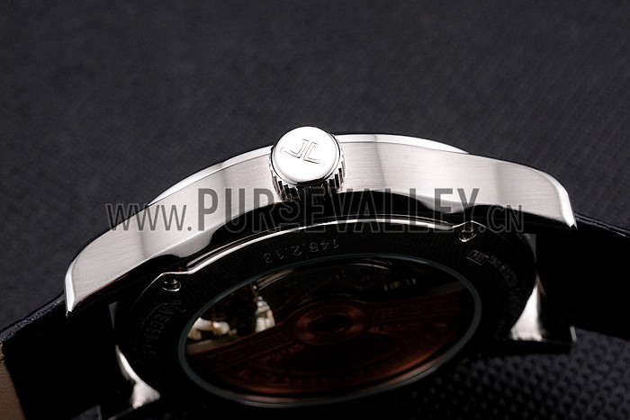 Jaeger LeCoultre Master Moonphase Tourbillon White Dial Stainless Steel Case Black Leather Strap