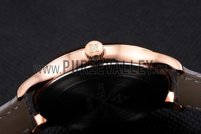 Patek Philippe Calatrava White Dial Diamond Markings Rose Gold Case Gray Leather Strap