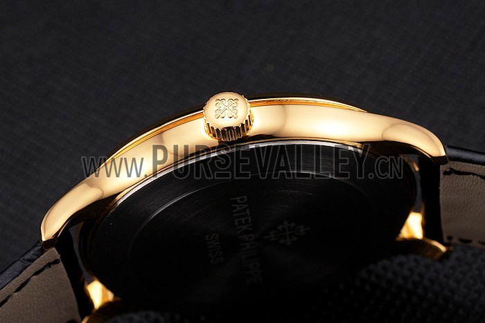 Patek Philippe Calatrava Gold Dial Gold Case Black Leather Strap