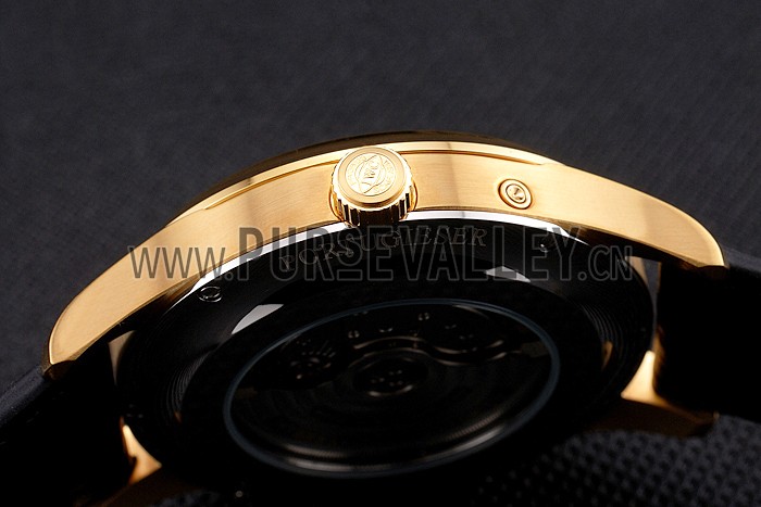 Swiss IWC Portugieser Perpetual Calendar White Dial Gold Case Black Leather Strap