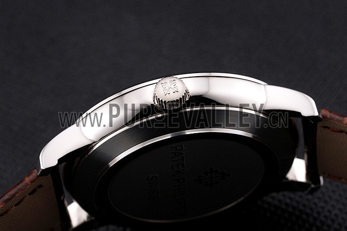 Patek Philippe Calatrava Date White Dial Stainless Steel Case Brown Leather Strap