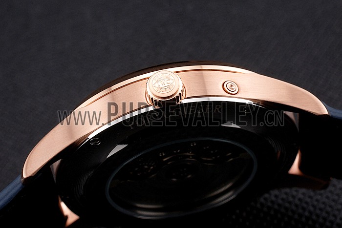 Swiss IWC Portugieser Power Reserve Blue Dial Rose Gold Case Blue Leather Strap