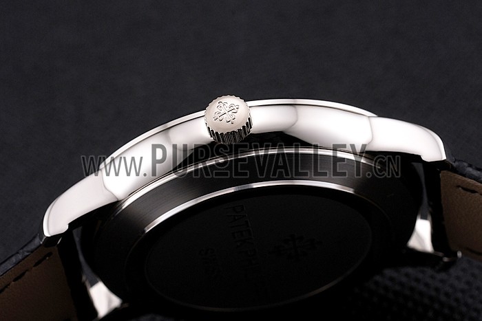 Patek Philippe Calatrava Dark Gray Dial Stainless Steel Case Black Leather Strap