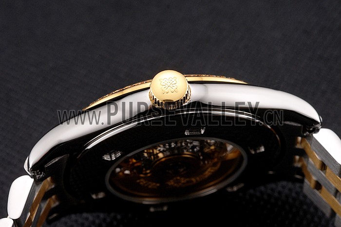 Swiss Patek Philippe Calatrava Openworked Stainless Steel Case Gold Bezel Two Tone Bracelet