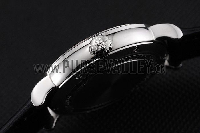 IWC Portofino Black Dial Stainless Steel Case Diamonds Bezel Black Leather Strap