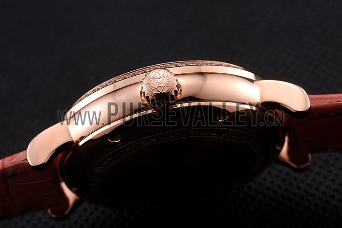 IWC Portofino Moon Phase Silver Dial Rose Gold Case Diamonds Bezel Pink Leather Strap