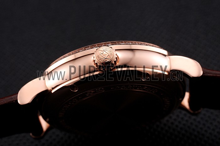 IWC Portofino Moon Phase Silver Dial Rose Gold Case Diamonds Bezel Brown Leather Strap