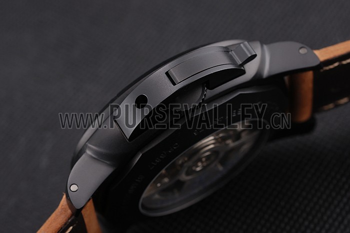 Panerai Luminor 1950 3 Days Power Reserve Black Dial Black Case Brown Suede Leather Strap