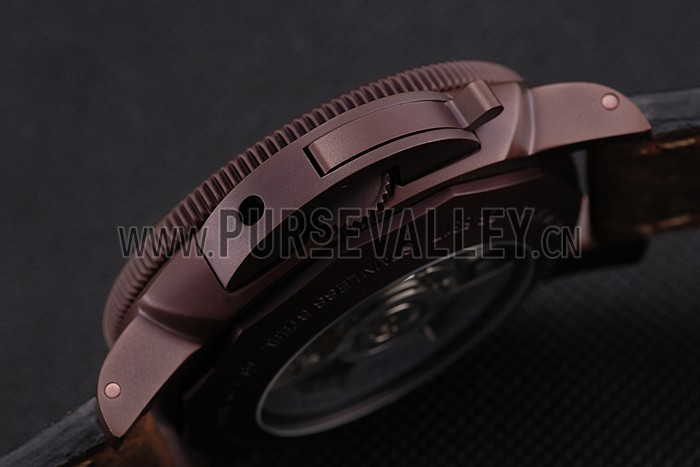 Panerai Luminor Submersible Black Dial Brown Case Brown Leather Strap