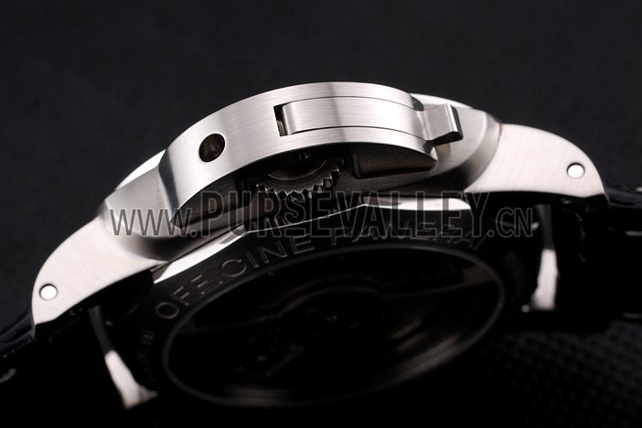 Swiss Panerai Luminor Marina Date Black Dial Stainless Steel Case Black Leather Strap