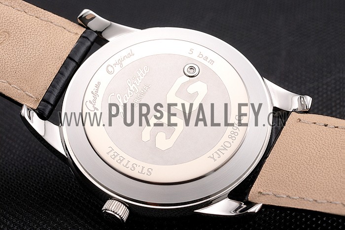 Glashutte Original Black Dial Stainless Steel Case Black Leather Strap