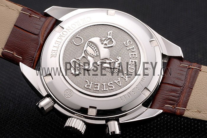 Omega Speedmaster White Dial Stainless Steel Case Diamond Bezel Brown Leather Strap