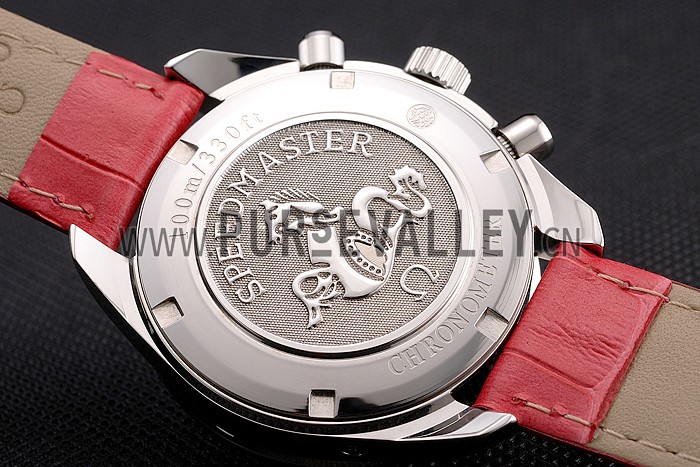 Omega Speedmaster White Dial Stainless Steel Case Diamond Bezel Pink Leather Strap