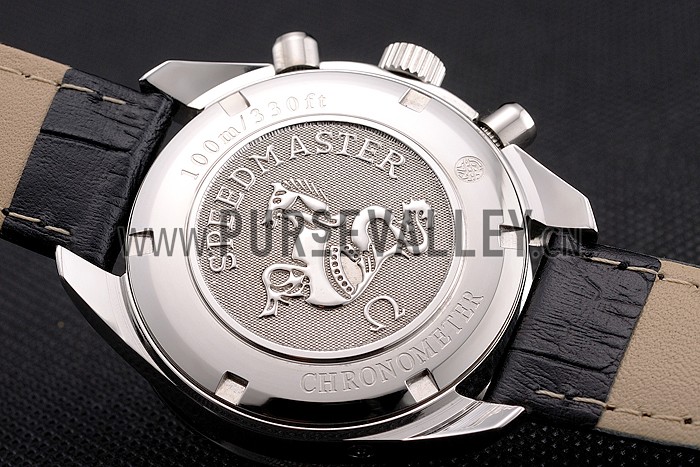 Omega Speedmaster White Dial Stainless Steel Case Diamond Bezel Black Leather Strap