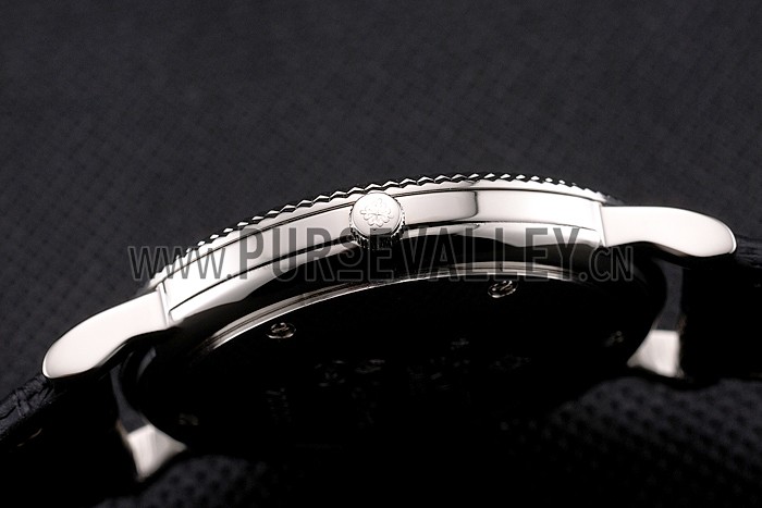 Patek Philippe Calatrava White Dial Ribbed Bezel Stainless Steel Case Black Leather Strap