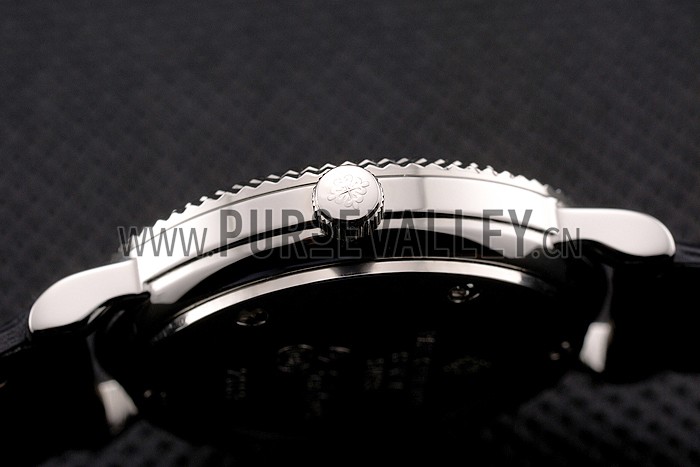 Patek Philippe Calatrava White Dial Roman Numerals Double Ribbed Bezel Stainless Steel Case Black Leather Strap