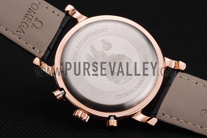 Omega Seamaster Vintage Chronograph Black Dial Diamond Hour Marks Rose Gold Case Black Leather Strap