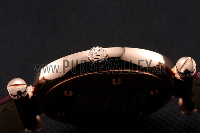 Franck Muller Double Mistery Ronde White Dial Rose Gold Case Plum Leather Strap