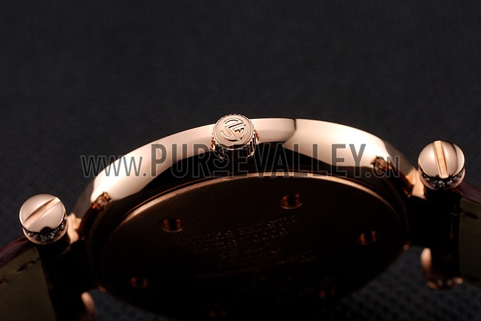 Franck Muller Double Mistery Ronde Black Dial Rose Gold Case Brown Leather Strap