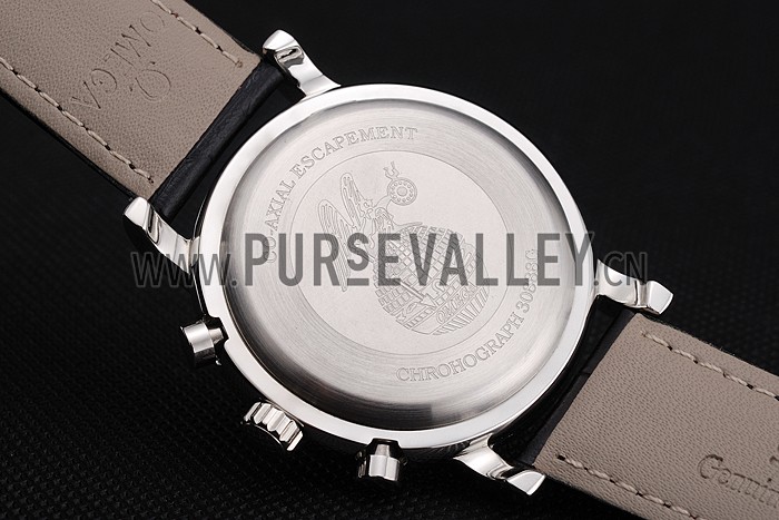 Omega Seamaster Vintage Chronograph Black Dial Diamond Hour Marks Stainless Steel Case Black Leather Strap