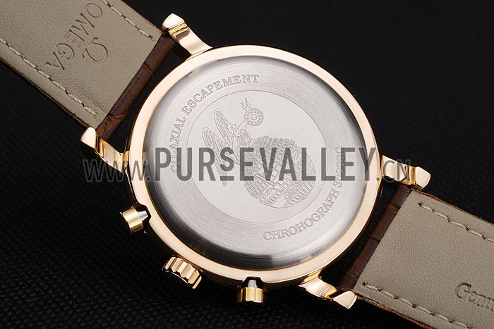 Omega Seamaster Vintage Chronograph White Dial Gold Case Brown Leather Strap