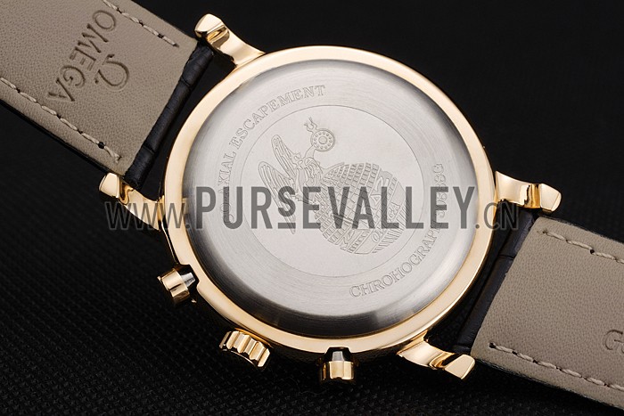 Omega Seamaster Vintage Chronograph White Dial Gold Case Black Leather Strap