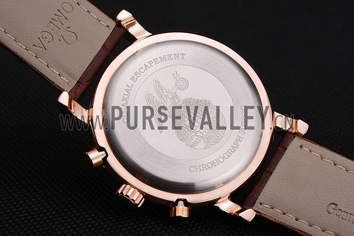 Omega Seamaster Vintage Chronograph White Dial Diamond Hour Marks Rose Gold Case Brown Leather Strap