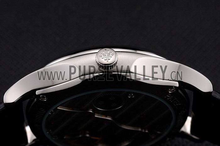 Patek Philippe Calatrava Date Black Dial Stainless Steel Case Black Leather Strap