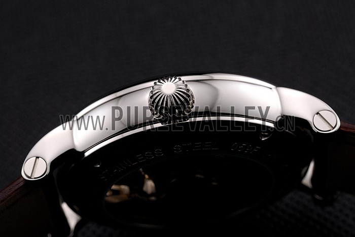 Patek Philippe Complications Moonphase Tourbillon White Dial Stainless Steel Case Brown Leather Strap