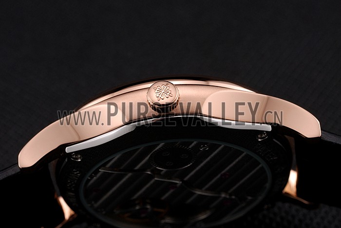 Patek Philippe Calatrava Date Black Dial Rose Gold Case Black Leather Strap