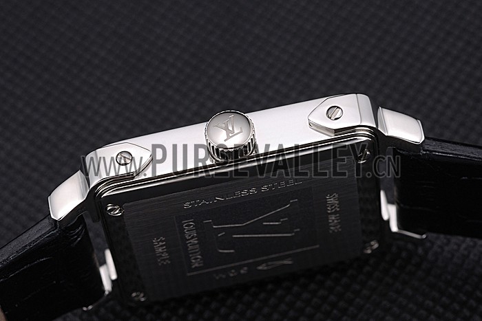 Louis Vuitton Emprise Black Dial Stainless Steel Case With Jewels Black Leather Strap 622789