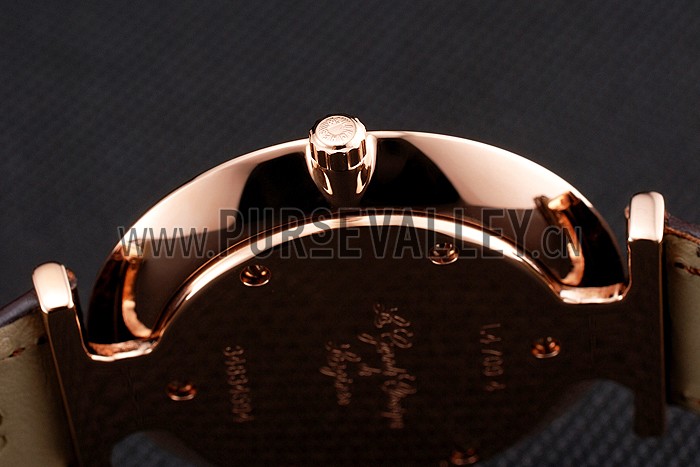 Swiss Longines Grande Classique White Dial Roman Numerals Rose Gold Case Brown Leather Strap