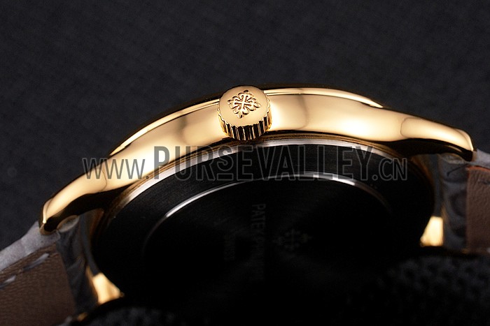 Patek Philippe Calatrava Gray Dial Diamond Markings Gold Case Gray Leather Strap