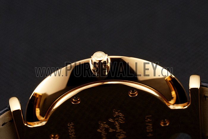 Swiss Longines Grande Classique Gold Dial Roman Numerals Gold Case Black Leather Strap