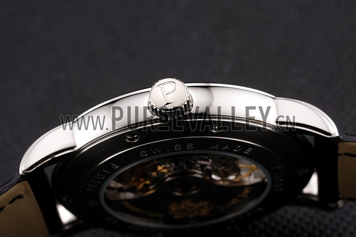 Swiss Piaget Altiplano Skeleton Dial With Diamonds Stainless Steel Case Black Leather Strap
