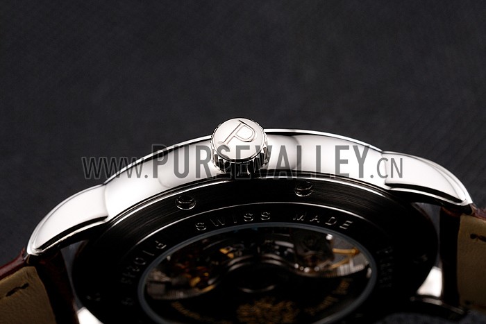 Swiss Piaget Altiplano Skeleton Dial With Diamonds Stainless Steel Case Brown Leather Strap