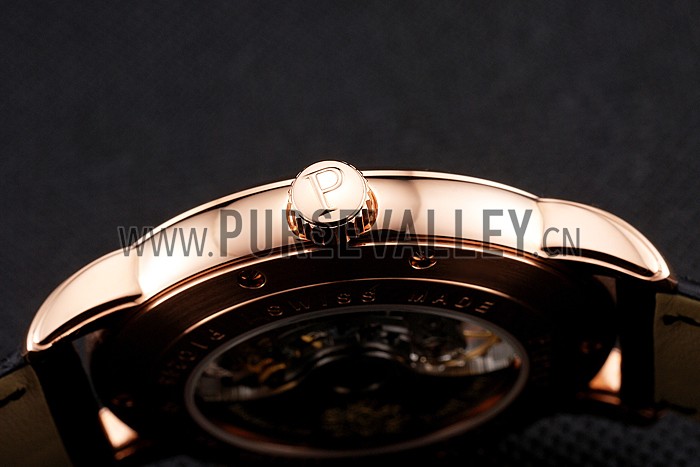 Swiss Piaget Altiplano Skeleton Dial With Diamonds Rose Gold Case Black Leather Strap