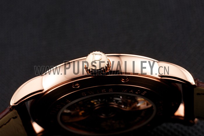 Swiss Piaget Altiplano Rose Gold Skeleton Dial With Diamonds Rose Gold Case Brown Leather Strap