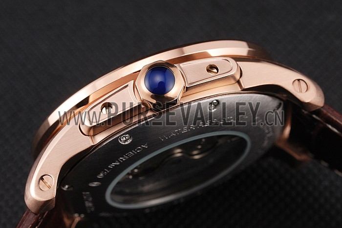 Cartier Calibre De Cartier Small Seconds White Dial Rose Gold Case Brown Leather Strap