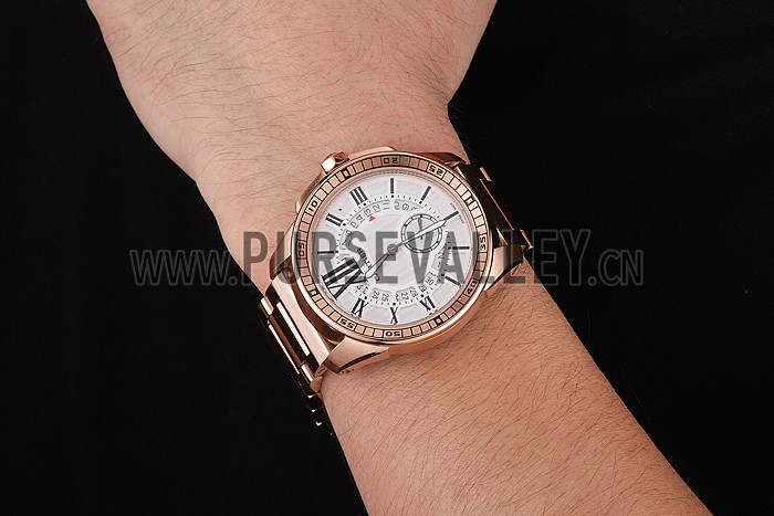 Cartier Calibre De Cartier Small Seconds White Dial Rose Gold Case And Bracelet