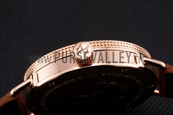 Hamilton Navy Pioneer Black Dial Rose Gold Case Brown Leather Strap