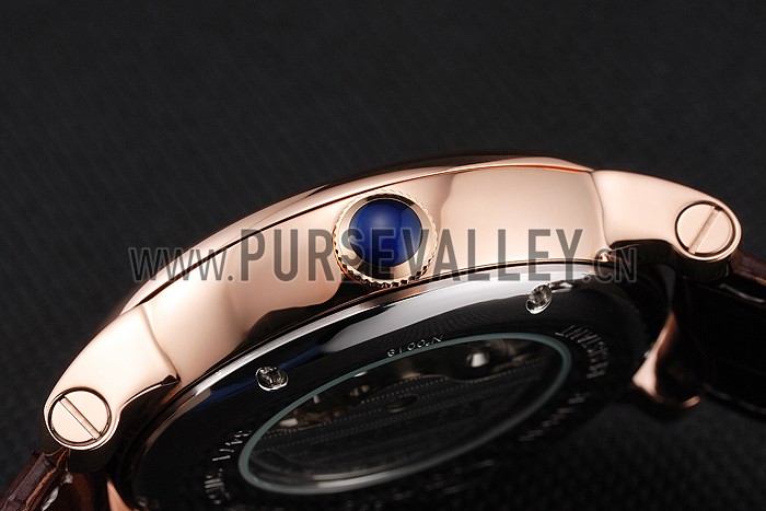 Cartier Rotonde De Cartier Flying Tourbillon White Dial Rose Gold Numerals Rose Gold Case Brown Leather Strap