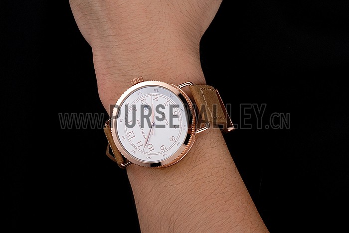 Hamilton Navy Pioneer White Dial Rose Gold Case Light Brown Leather Strap