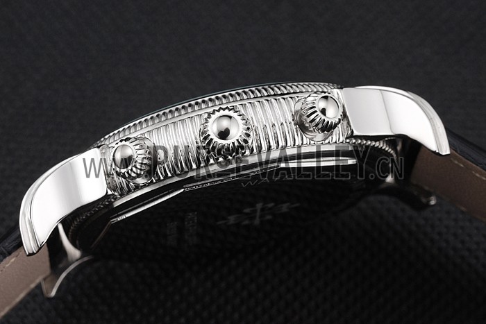 Patek Philippe Chronograph Black Dial With Diamonds Stainless Steel Case Black Leather Strap