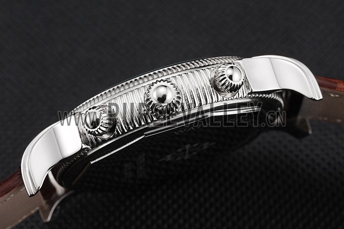 Patek Philippe Chronograph Black Dial With Diamonds Stainless Steel Case Brown Leather Strap