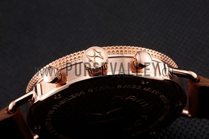 Hamilton Navy Pioneer Chrono White Dial Rose Gold Case Brown Leather Strap